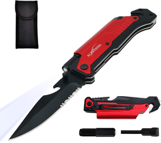 ALBATROSS FK001 Red 6-in-1 Multi-Function Emergency Tool Survival Tactical Military Folding Pocket Knife