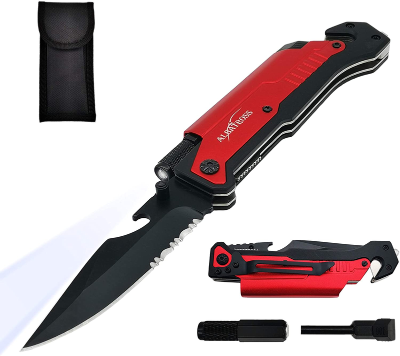 ALBATROSS FK001 Red 6-in-1 Multi-Function Emergency Tool Survival Tactical Military Folding Pocket Knife