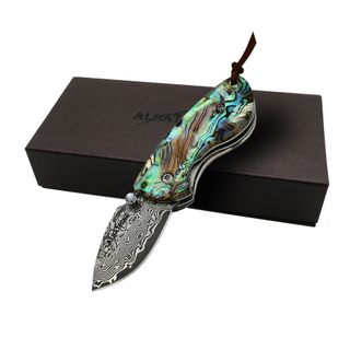 ALBATROSS HGDK013B Mini Pocket Knife Abalone Seashells 4.75'' Modern Damascus Steel Knife Liner Lock Folding Pocket Knife