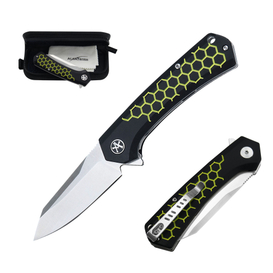 ALBATROSS FK055 Folding Pocket Knife with 3" D2 Steel Satin Blade, Yellow G10 Handle with Hexagonal Pattern, Liner Lock