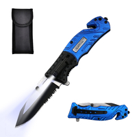 ALBATROSS FK017 EDC 5-in-1 Tactical Knife Outdoor Multi-Functional Tool with Glass Breaker, Seatbelt Cutter, Serrated Blade, Flashlight, and Carrying Bag