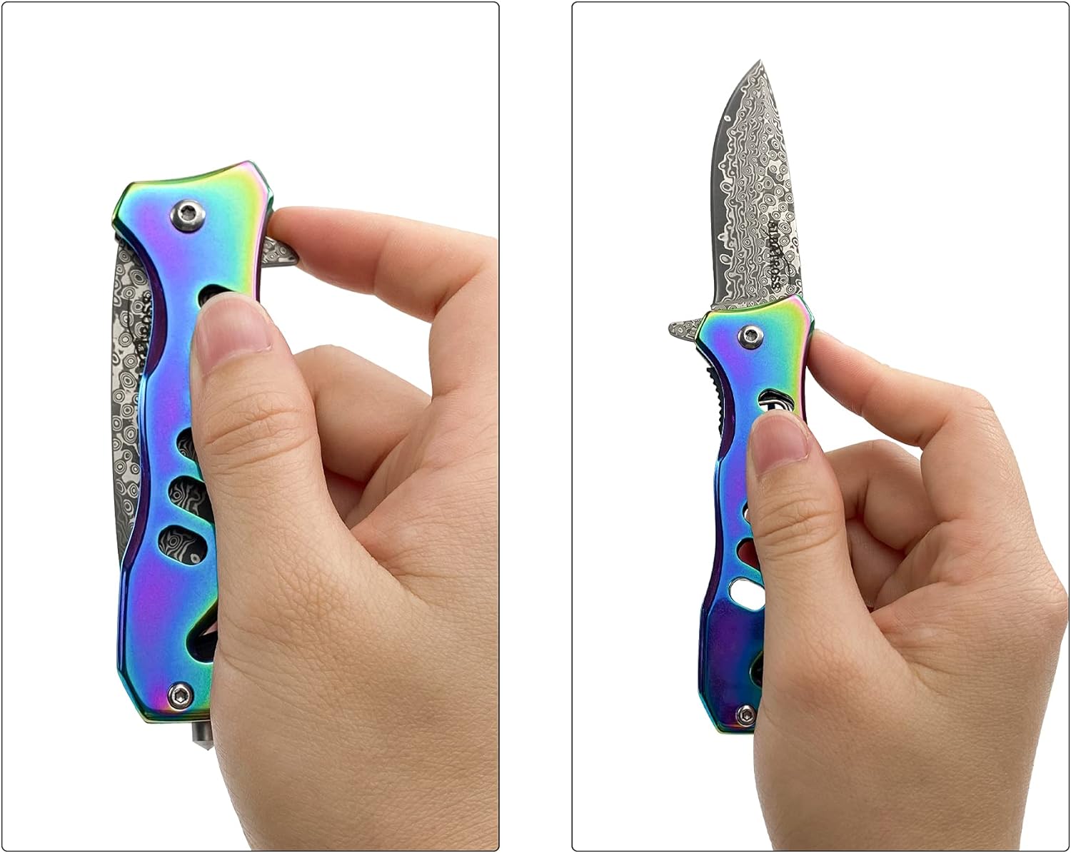 ALBATROSS FK003 Color EDC Damascus Steel Tactical Folding Pocket Knife,SpeedSafe Spring Assisted Opening Knifes with Liner Lock,Pocketclip,Glass Breaker,Seatbelt Cutter