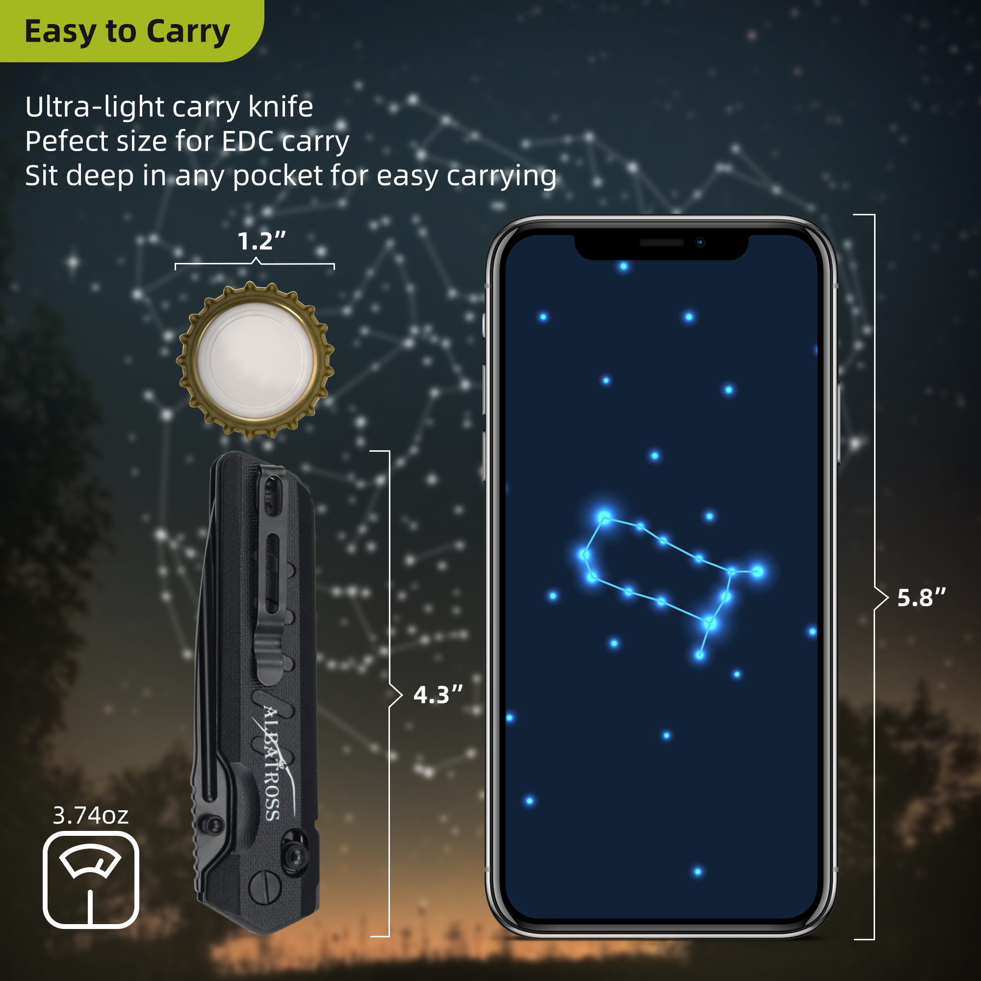 ALBATROSS Gemini VG10 Steel Pocket Folding Knife - 4.3" G10 Handle, Axis Lock, EDC Camping Hunting, Zodiac Collection Gift