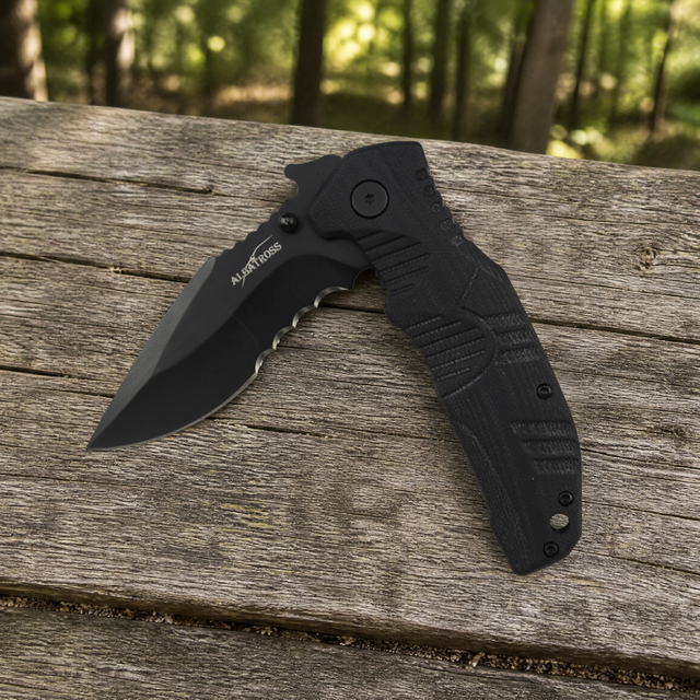 ALBATROSS EDC Pocket Knife - Tactical Folding Knife with D2 Steel Blade, Black G10 Handle, Deep Carry Clip - Outdoor Survival Gear for Men - AS-XH2186