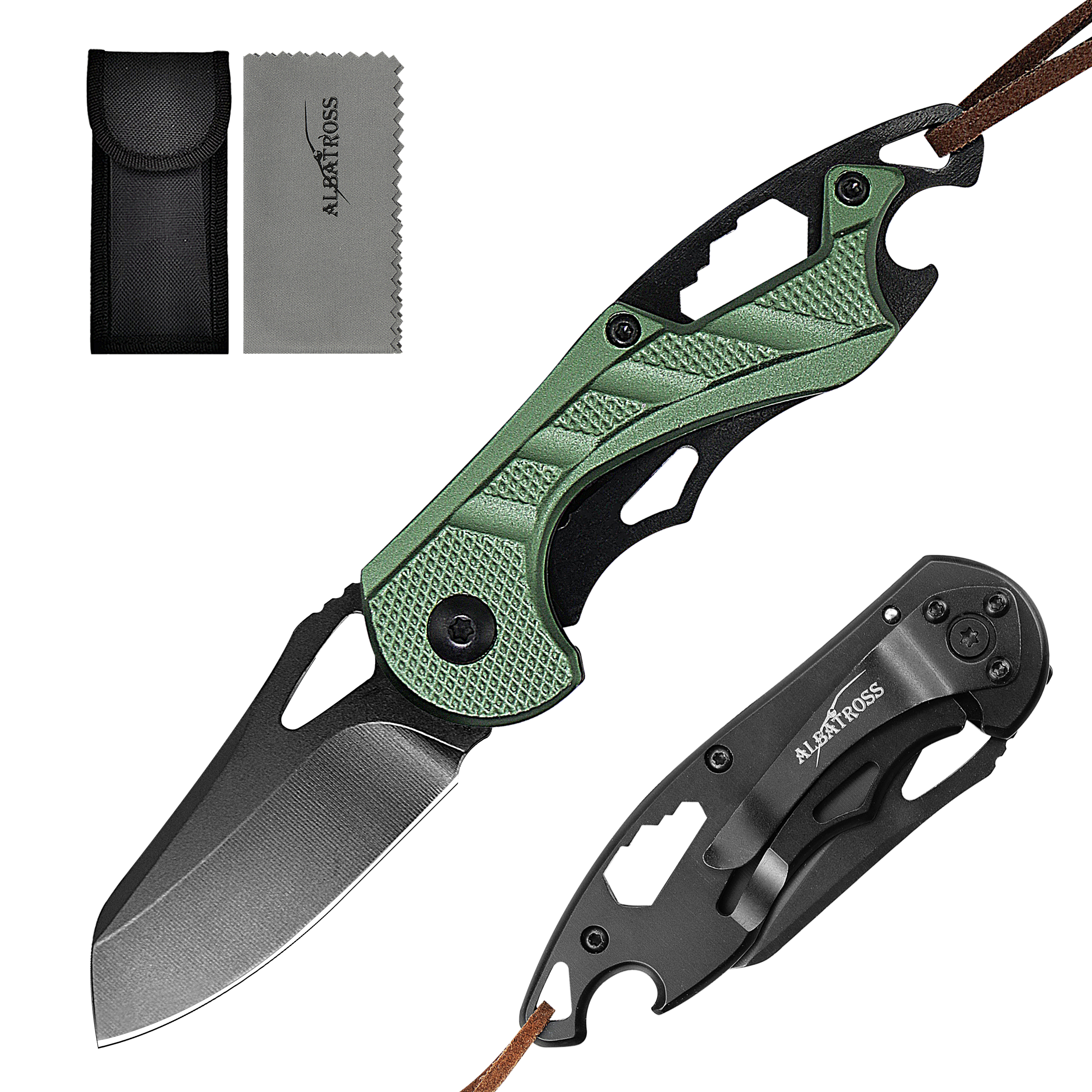 ALBATROSS Small Folding Knife with Bottle Opener and Wrench, Pocket knife EDC Gadgets for Daily Use,Gift for Men & Women, AS-23288-GN (GREEN)