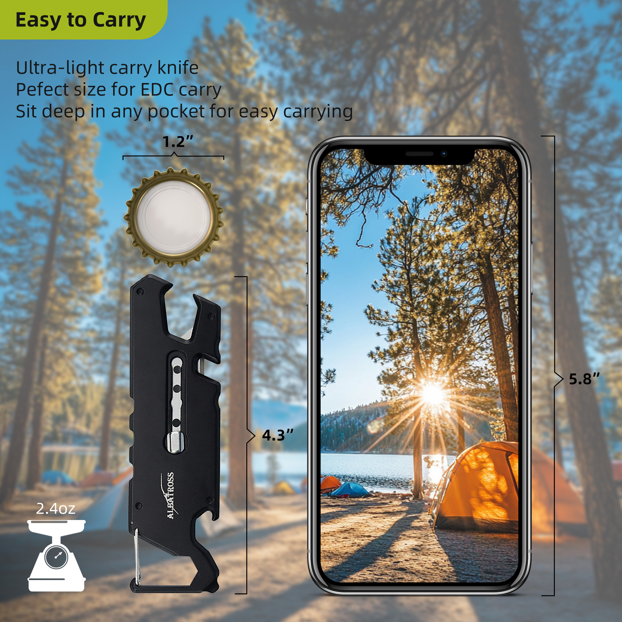 ALBATROSS Utility Knife - Multi-Tool with Replaceable Razor Blade, Screwdrivers, Rope Cutter, and Bottle Opener, G10 Handle, Includes 3 Extra Replacement Blades (Black)