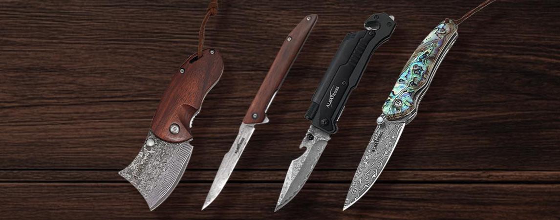 Damascus Steel Folding Knife - Welded Blades for Collectors & Adventurers
