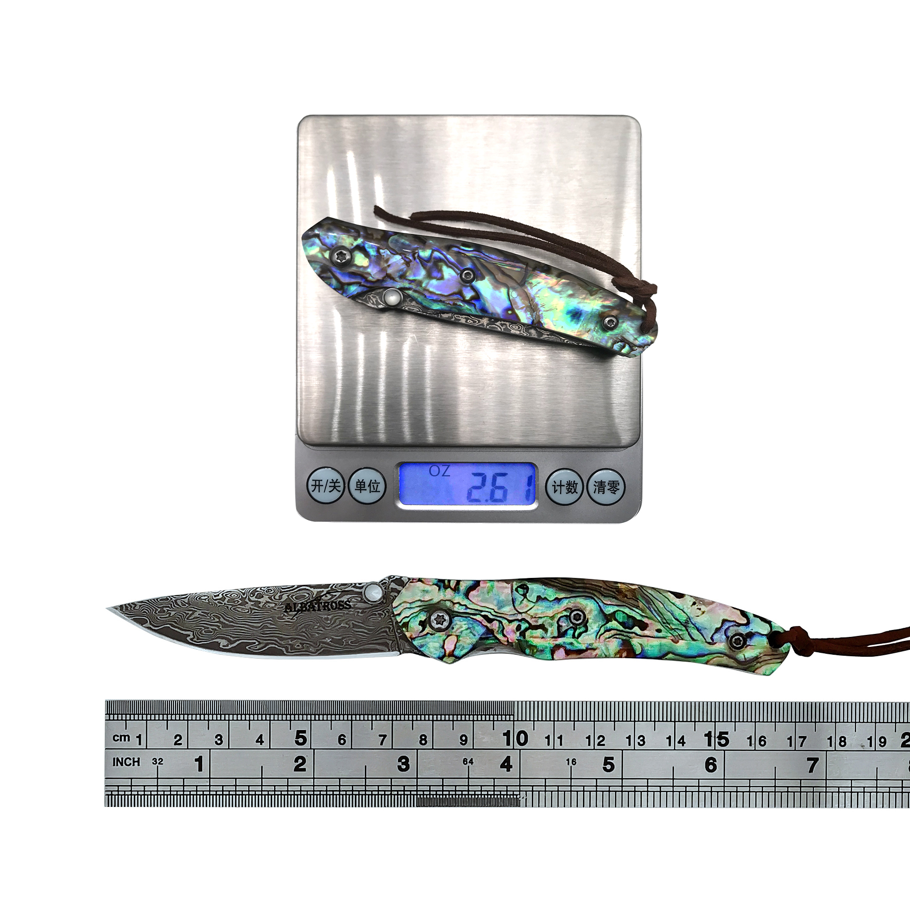 ALBATROSS HGDK015B Abalone Seashells 6.5'' Modern Damascus Steel Folding Pocket Knife Liner Lock 