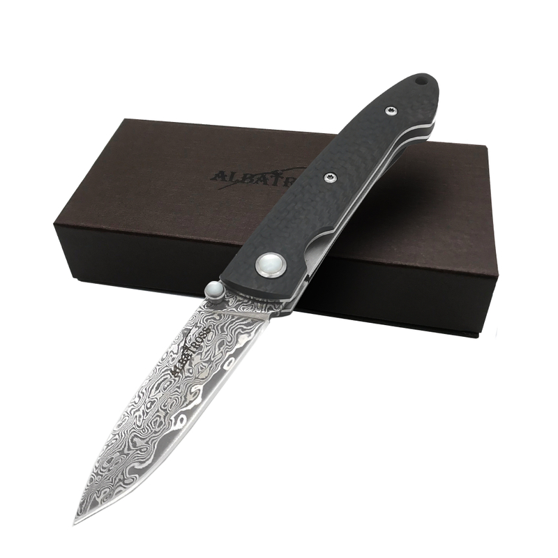 ALBATROSS HGDK018 EDC 6.5" Carbon Fiber Handle Modern Damascus Steel Folding Pocket Knife Liner Lock