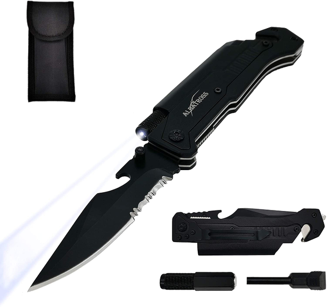 ALBATROSS FK001 Black 6-in-1 Multi-Function Emergency Tool Survival Tactical Military Folding Pocket Knife