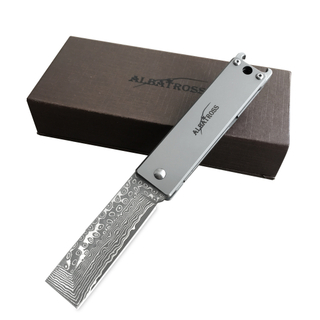 ALBATROSS 5.9" Premium EDC Damascus Steel Folding Pocket Knife With Bottle Opener Titanium Alloy Frame Lock Unique Gift HGDK010-GY
