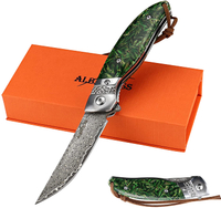 ALBATROSS HGDK028 Damascus Folding Pocket Knife with Green Paddy Handle, 3