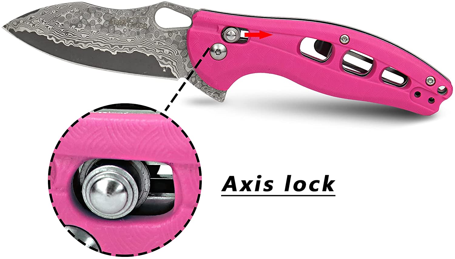 ALBATROSS Cool Flipper Axis Lock Opening Folding Pocket Knife with 3" Modern Damascus Steel Blade and 4.25" High Strength FRN Handle, Deep Carry Pocket Clip - Gifts Box FK036DA-PK