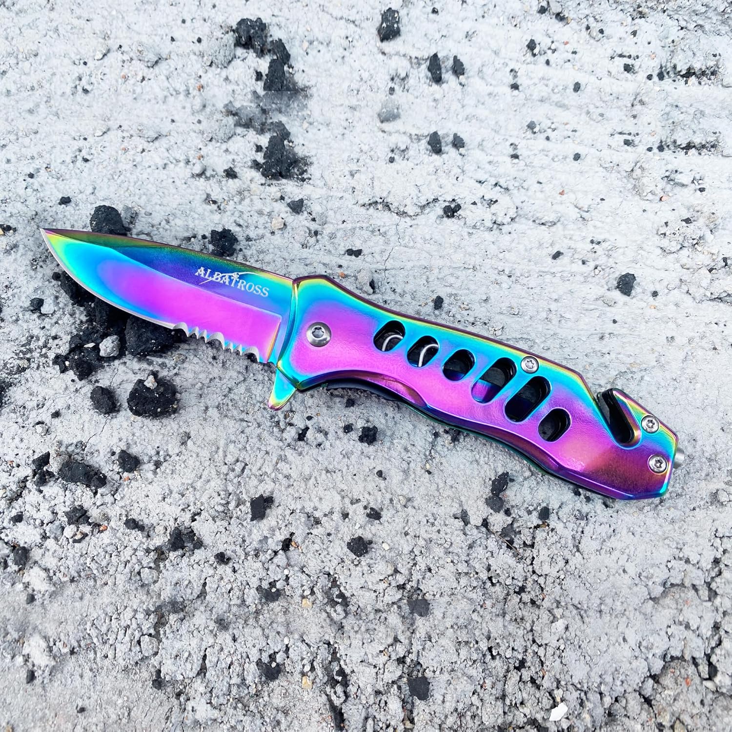 ALBATROSS FK003 Multicolor EDC Serrated Blade Stainless Steel Tactical Folding Pocket Knife,SpeedSafe Spring Assisted Opening Knifes with Liner Lock,Pocket clip,Glass Breaker,Seatbelt Cutter