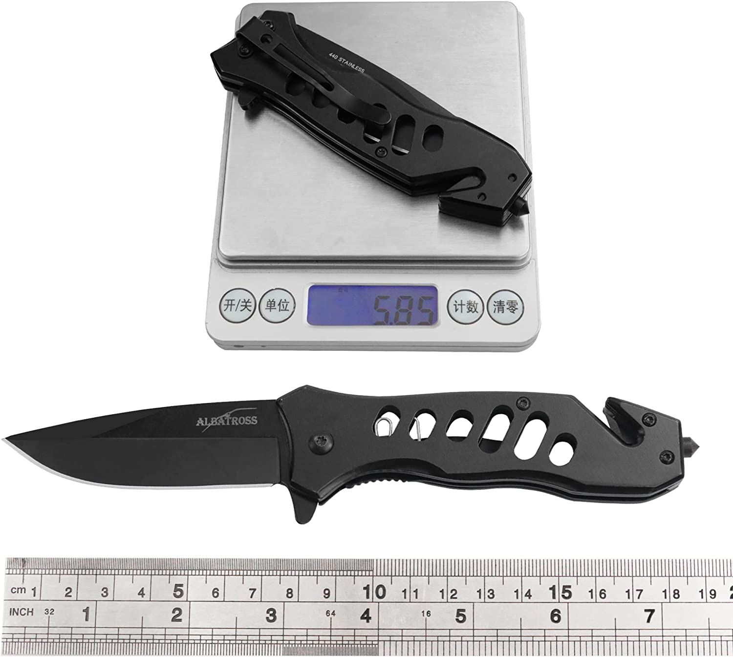 ALBATROSS 7.5" FK003 Black EDC Stainless Steel Tactical Folding Pocket Knife,SpeedSafe Spring Assisted Opening Knifes with Liner Lock,Pocketclip,Glass Breaker,Seatbelt Cutter