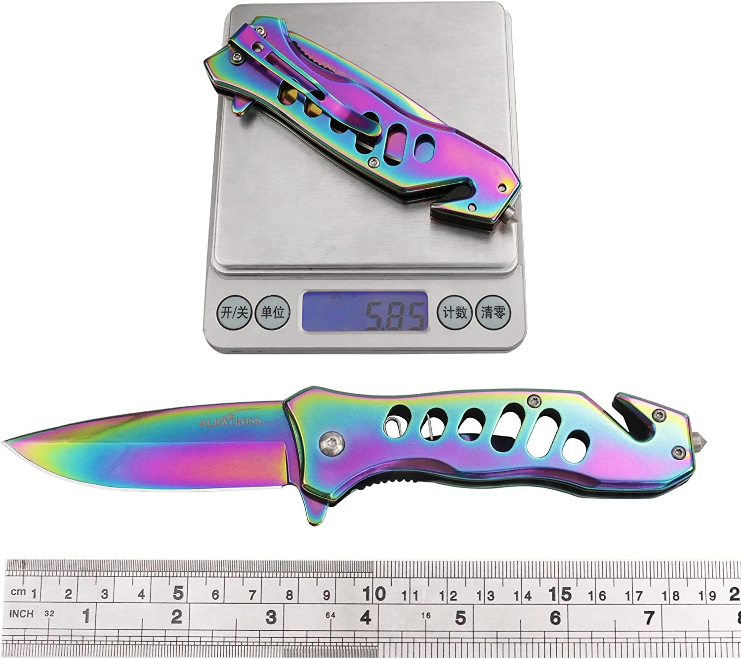ALBATROSS 7.5" FK003 Color EDC Stainless Steel Tactical Folding Pocket Knife,SpeedSafe Spring Assisted Opening Knifes with Liner Lock,Pocketclip,Glass Breaker,Seatbelt Cutter
