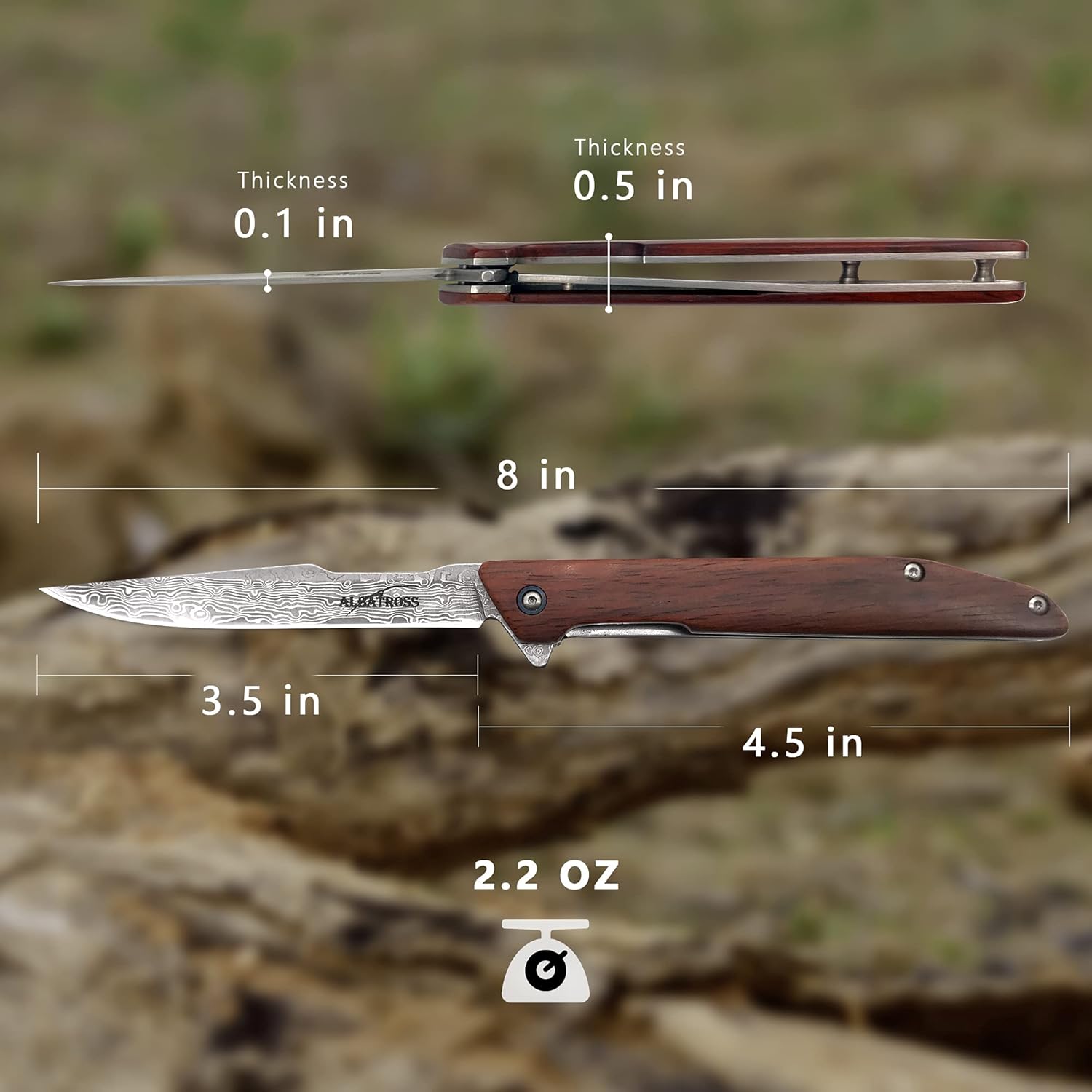 8" EDC Damascus Steel Pocket Knife Folder With Yellow Sandalwood Handle - HGDK025