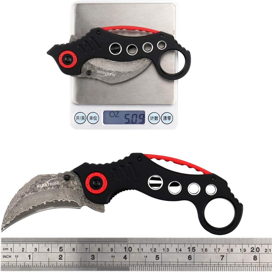 ALBATROSS FK002 Damascus Steel Black EDC Cool Spring Assisted Folding Pocket Knives Tactical Sharp Raptor Claw Knife