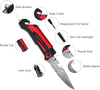 ALBATROSS 6-in-1 Damascus Steel Folding Pocket Knife with LED Light, Seatbelt Cutter, Glass Breaker, Fire Starter, Bottle Opener - Multi-Function Emergency Tool (RED)