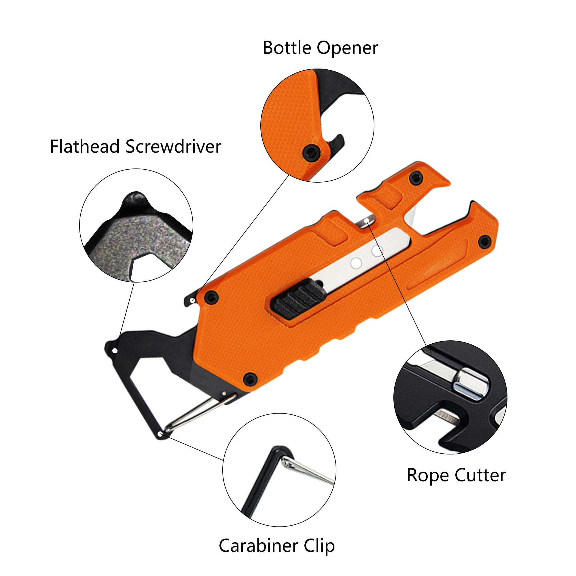 ALBATROSS Utility Knife - Multi-Tool with Replaceable Razor Blade, Screwdrivers, Rope Cutter, and Bottle Opener, G10 Handle, Includes 3 Extra Replacement Blades (Orange)