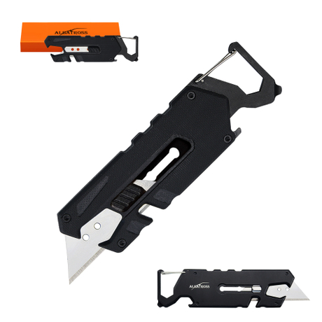 ALBATROSS Utility Knife - Multi-Tool with Replaceable Razor Blade, Screwdrivers, Rope Cutter, and Bottle Opener, G10 Handle, Includes 3 Extra Replacement Blades (Black)