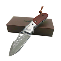 damascus pocket knife with wood handle compact design